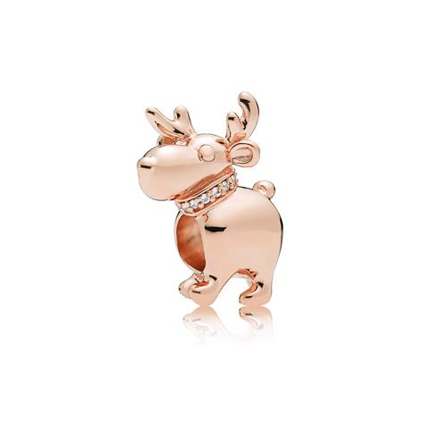 REINDEER PANDORA ROSE CHARM WITH CLEAR CUBIC ZIRCONIA - PANDORA