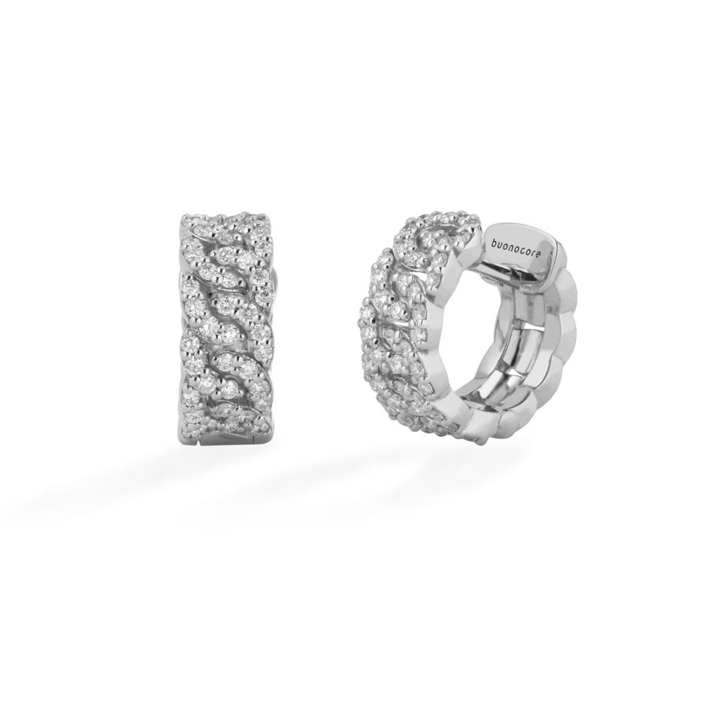 ORECCHINI ORO BIANCO 18 KT "GROUMETTE PICCOLA PAV&Egrave;" - DIAM 0.64 - GR 6.65 - BUONOCORE