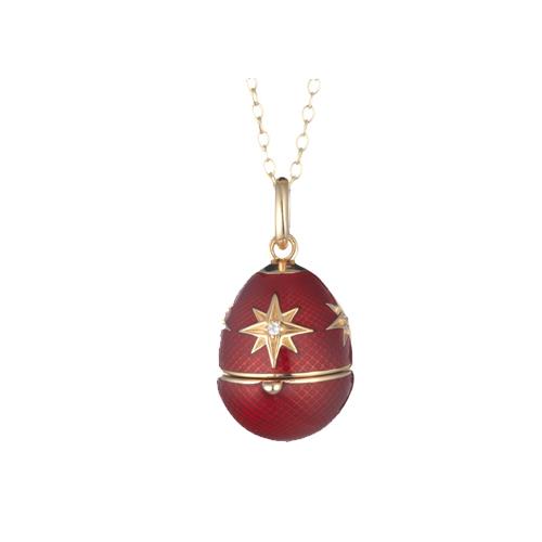COLLANA  CON OVETTO IN ARGENTO DORATO E SMALTO ROSSO ZIRCONI - TSARS COLLECTION