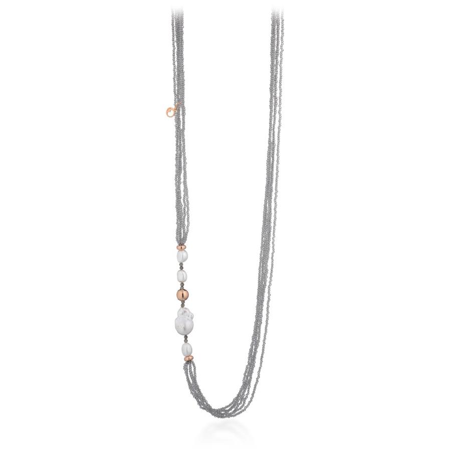 COLLANA CON PERLE D'ACQUA DOLCE, AG925 ROSA E SPINELLO MIELE - LE LUNE GLAMOUR