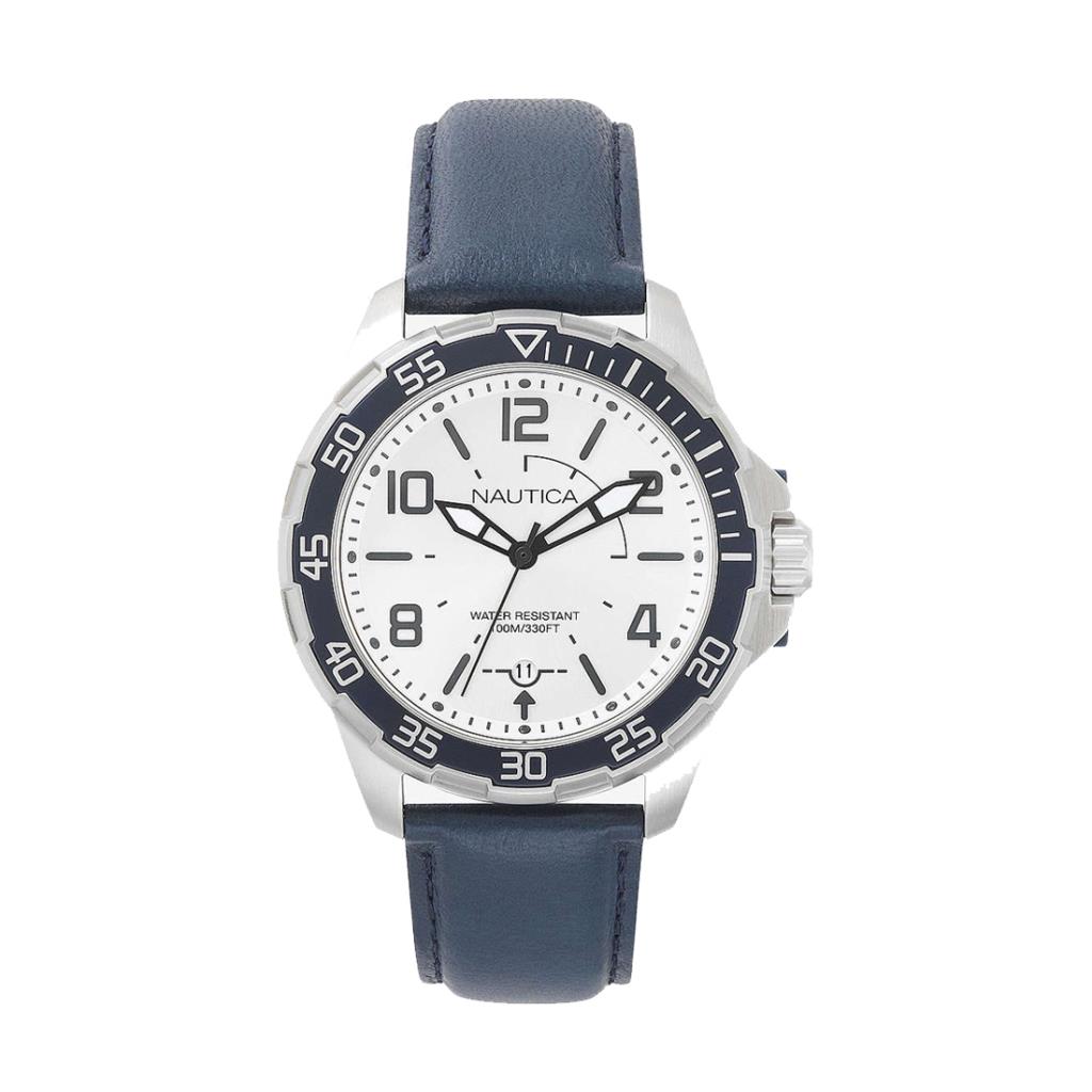 SOLO TAMPO ACCIAIO PELLE LUNETTA BLUE QUADRANTE BIANCO - NAUTICA