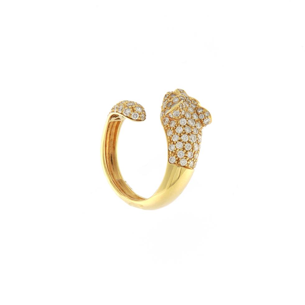 ANELLO "PANTERA" ORO GIALLO, DIAMANTI KT 1.65 E SMERALDI KT 0.06 - ROTA & ROTA
