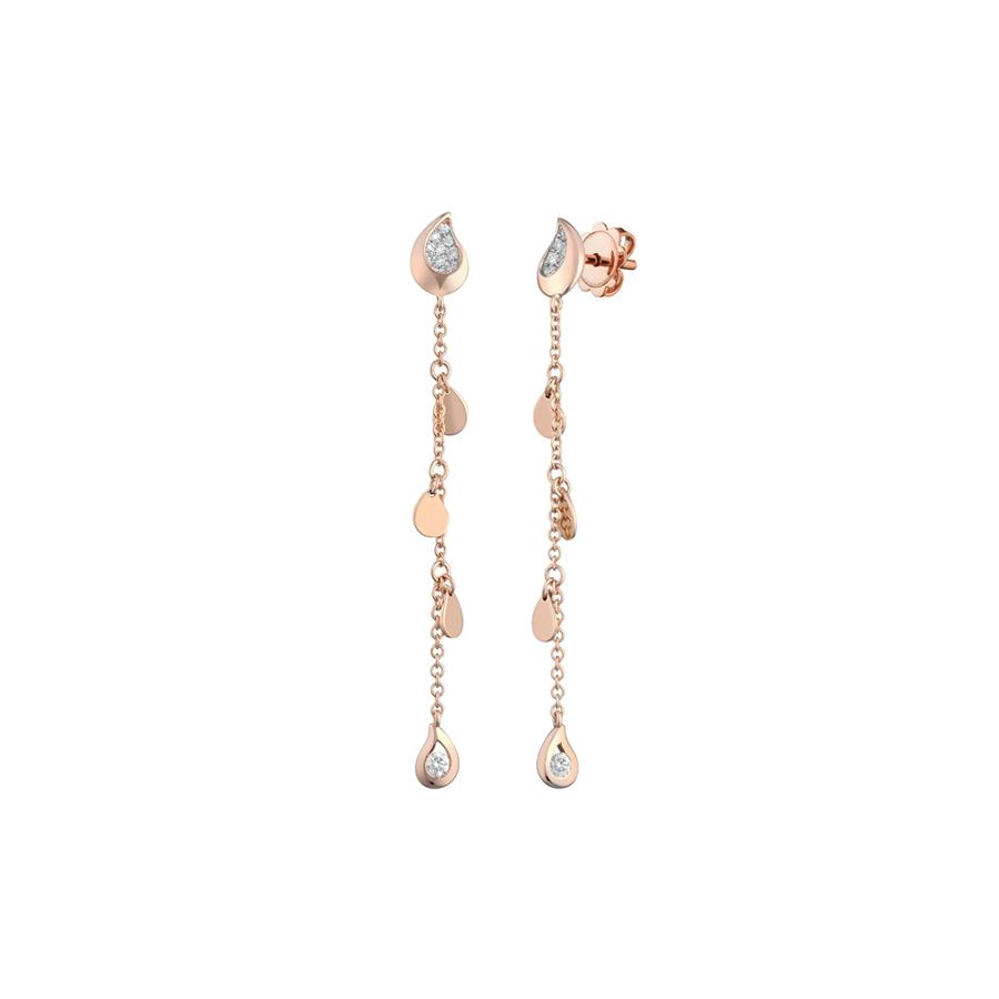 ORECCHINI "DEW" IN ORO ROSA PENDENTI GOCCIA 8 E 6 MM CON DIAMANTI BIANCHI - GR 3.36 E D. 0.185 - BUONOCORE