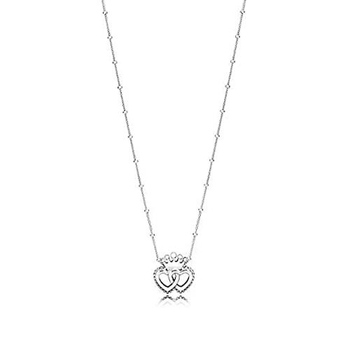 INTERLOCKED CROWNED HEARTS SILVER PENDANT AND NECKLACE - PANDORA