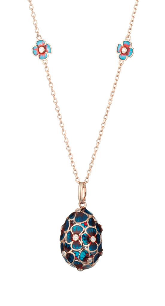 COLLANA IN ARGENTO ROS&Egrave; CON OVETTO IN SMALTO BLE - TSARS COLLECTION