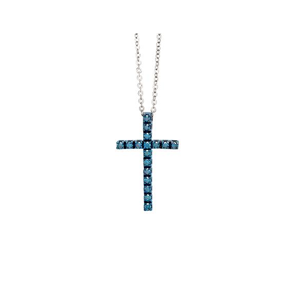 COLLANA IN ORO BIANCO CON CROCE BRUNITA, DIAMANTI BLUE CT 0.22 - CRIERI