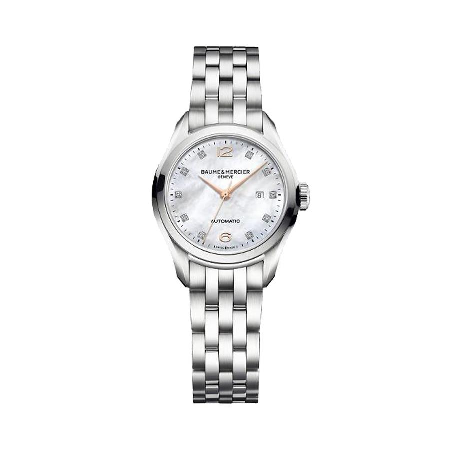 CLIFTON 30MM AUTOMATICO ACCIAIO, QUADRANTE IN MEDREPERLE ED  INDICI CON DAMANTI CT. 0,06 - BAUME & MERCIER