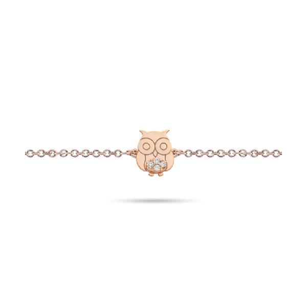 BRACCIALE ORO ROSA 18 KT CATENA "GUFO" DIAMANTI BIANCHI 0.04 - BUONOCORE
