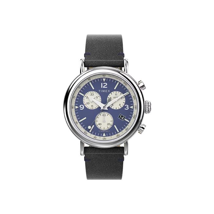 STRANDARD CRONO 41MM BLUE BLK LEAT. STRAP - TIMEX