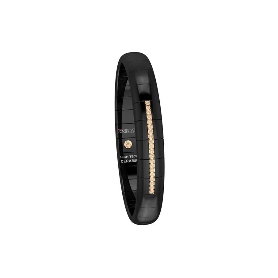 BRACCIALE PURA GRANDE LUCE IN CERAMICA NERA SATINATA CON 5 EMELENTI LUCE DIAMANTI BROWN ORO ROSA - ROBERTO DEMEGLIO