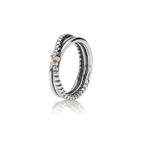 ANELLO IN ARGENTO 925B ED ORO 14CT CON DIAMANTINO 0,01CT GH/VS- MISURA 54 - PANDORA