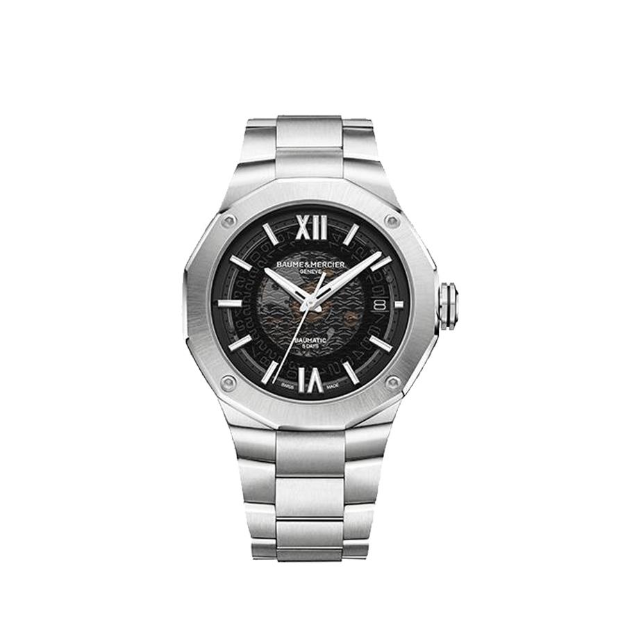 RIVIERA ACCIAIO, AUTOMATICO MOVIMENTO BAUMATIC, CASA DODECAGONALE, 42 MM - QUADRANTE NERO - BAUME & MERCIER