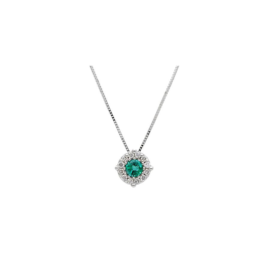 COLLANA ORO BIANCO 18 KT - SMERALDO 0.25 KT E DIAMANTI 0.12 KT  - SONGA LJ