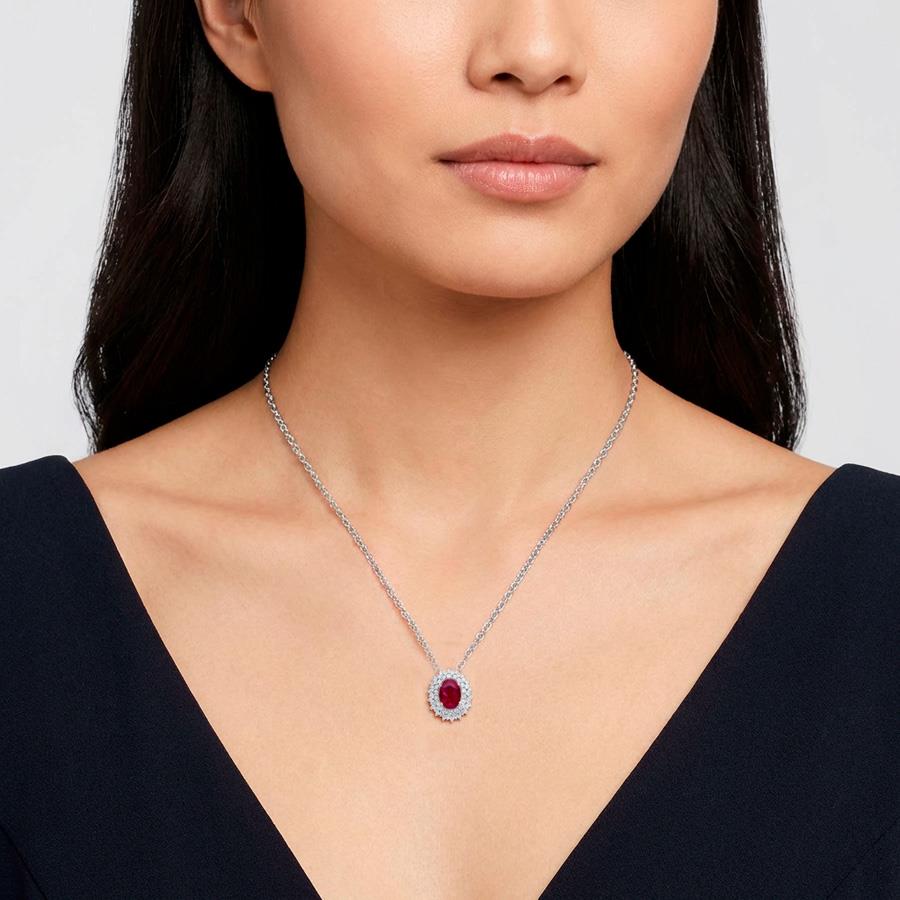 Collana in oro bianco con Rubino ovale kt 0.98 e doppio giro di diamanti kt 0.25 - CEDRO