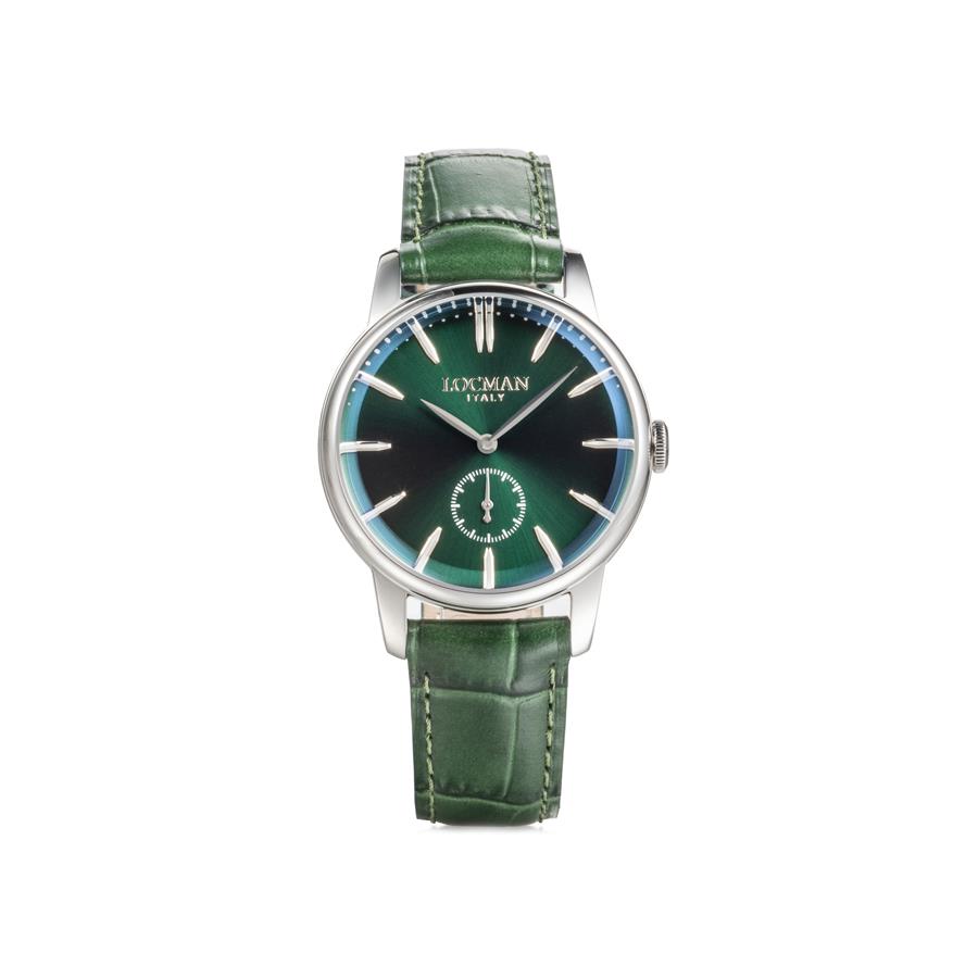 NUOVO 1960 - SOLO TEMPO ACCIAIO SECONDI A ORE 6 - QUADRANTE VERDE CINTURINO PELLE - LOCMAN