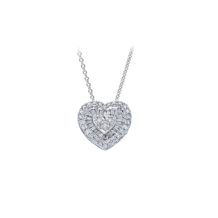 COLLANA ORO BIANCO CUORE CON DIAMANTI: BRIL + BAGUETT KT 0.25 - 