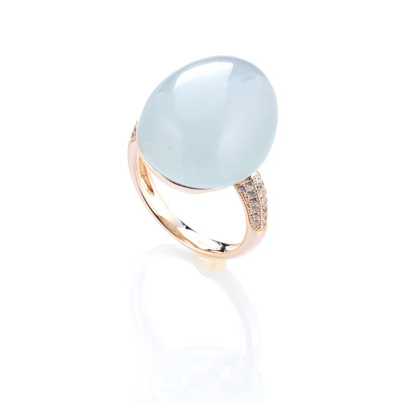 ANELLO ARGENTO ROS&Egrave; OCCHIO DI GATTO AZZURRO - TSARS COLLECTION