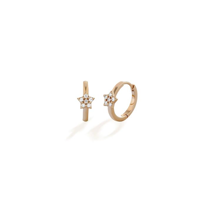 COPPIA ORECCHINI ORO ROSA 18 KT CERCHIO LUCIDO CON STELLA PAVÈ DIAMANTI - GR 2.15 - KT 0.09 - BUONOCORE