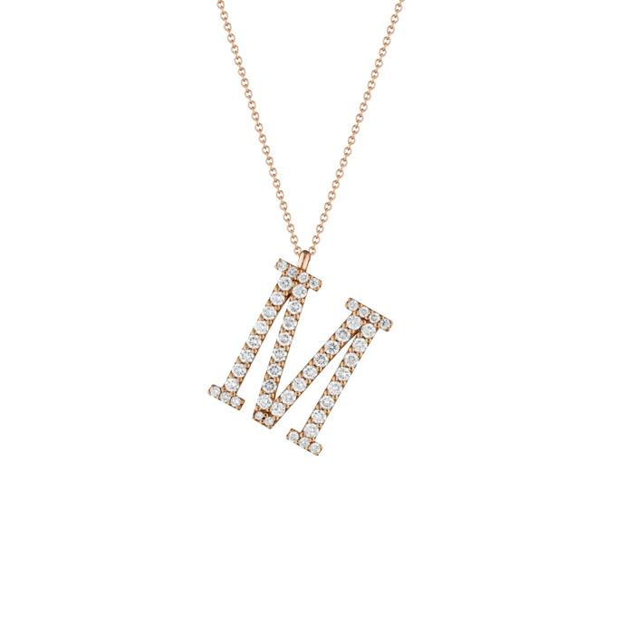 COLLANA ORO BIANCO 18 KT LETTERA M & DIAMANTI BIANCHI - GR 5.58 - KT 0.91 - BUONOCORE