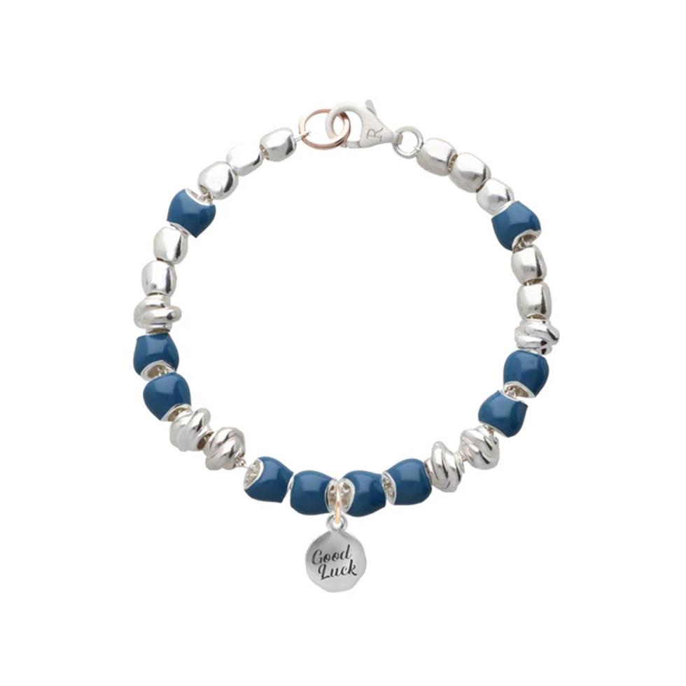 BRACCIALE BLU IN ARGENTO 925, ORO ROSA 9 KT E SIGILLO PERSONALIZZABILE - RUBINIA SASSOLINI