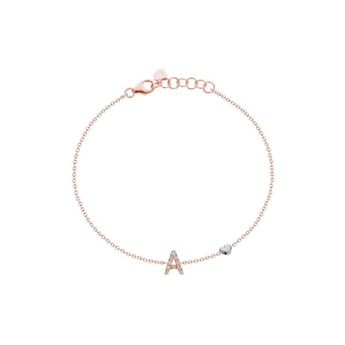 BRACCIALE ORO ROSA 18 KT LETTERA A E CUORICINO - DIAM 0.06 - GR 1.24 - BUONOCORE