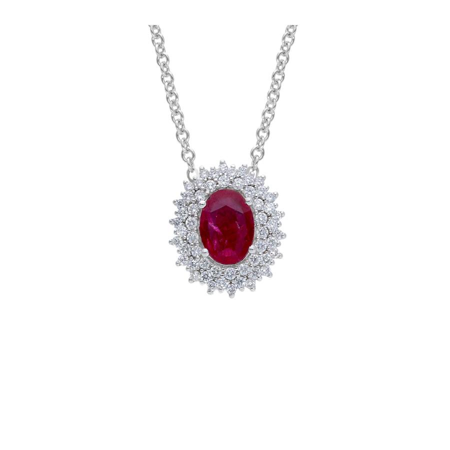 COLLANA ORO BIANCOP 18 KT - RUBINO TAGLIO OVALE 0.98 KT E DIAMANTI 0.25 - CEDRO