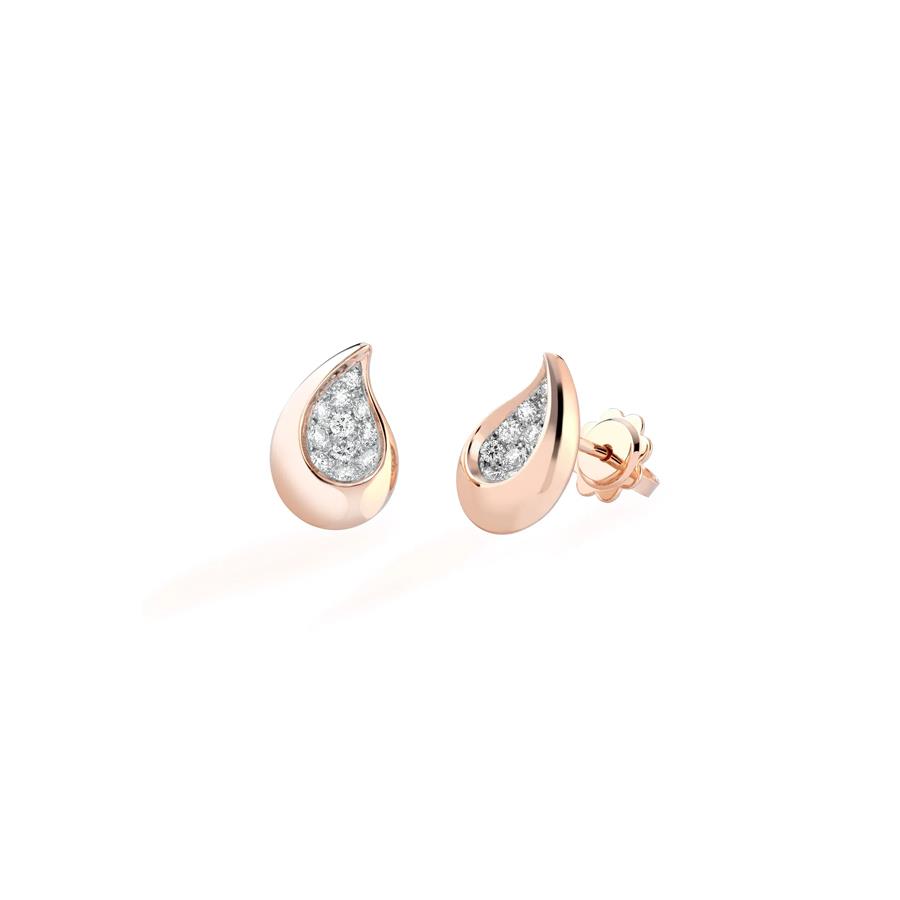 ORECCHINI IN ORO ROSA GOCCIA 13 MM CON DIAMANTI BIANCHI - GR. 4.03 E D. 0.365 - BUONOCORE