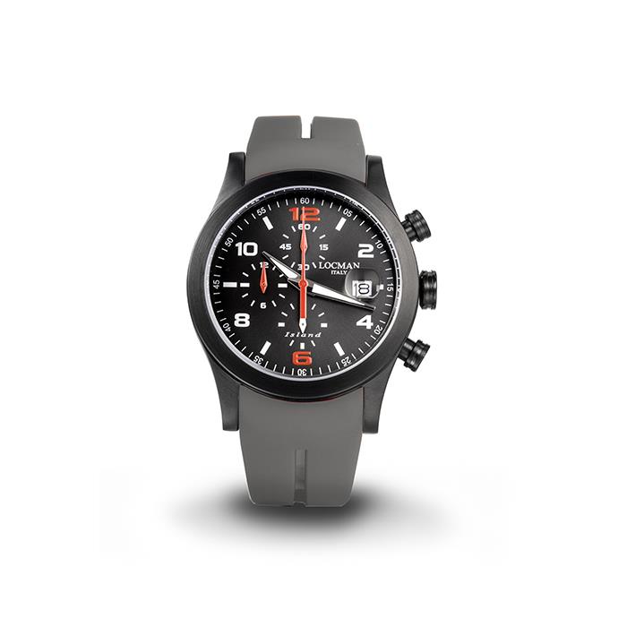ISLAND CRONO CASSA PVD NERO INDICI ROSSI CINTURINO GRIGIO - LOCMAN