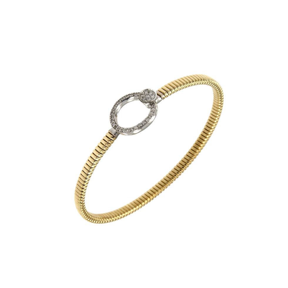 BRACCIALE ORO BIANCO 18 KT SOTTILE CON CERCHIO FINALE ORO BIANCO E DIAMANTI KT 0.33 - GR. 9.60 - ANTORA