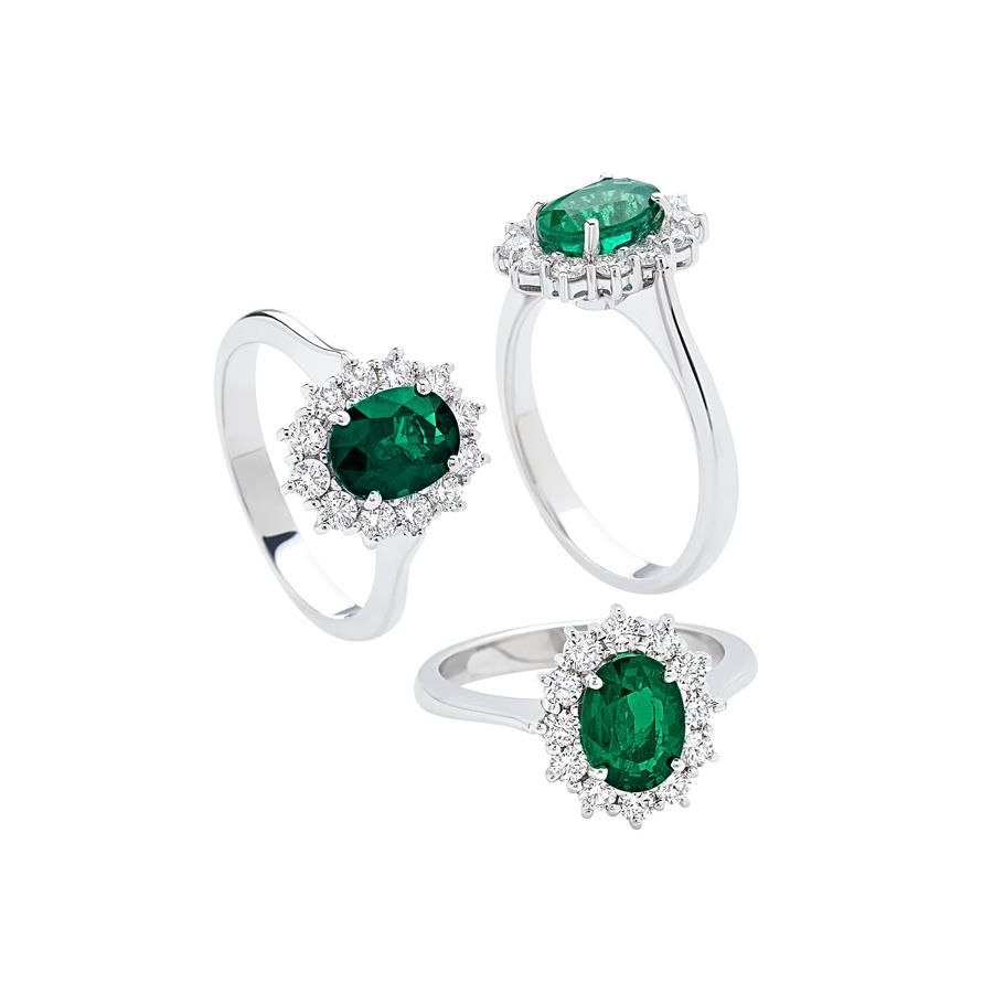 ANELLO CLASSICO CON SMERALDO TAGLIO OVALE KT 0.90 + GIRO BRILL. KT 0.30 FGVS - GRAMMI 3.30 - GIORGIO VISCONTI