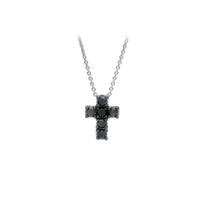 COLLANA ORO BIANCO CROCE DIAMANTI NERI KT 0.38 - SONGA LJ