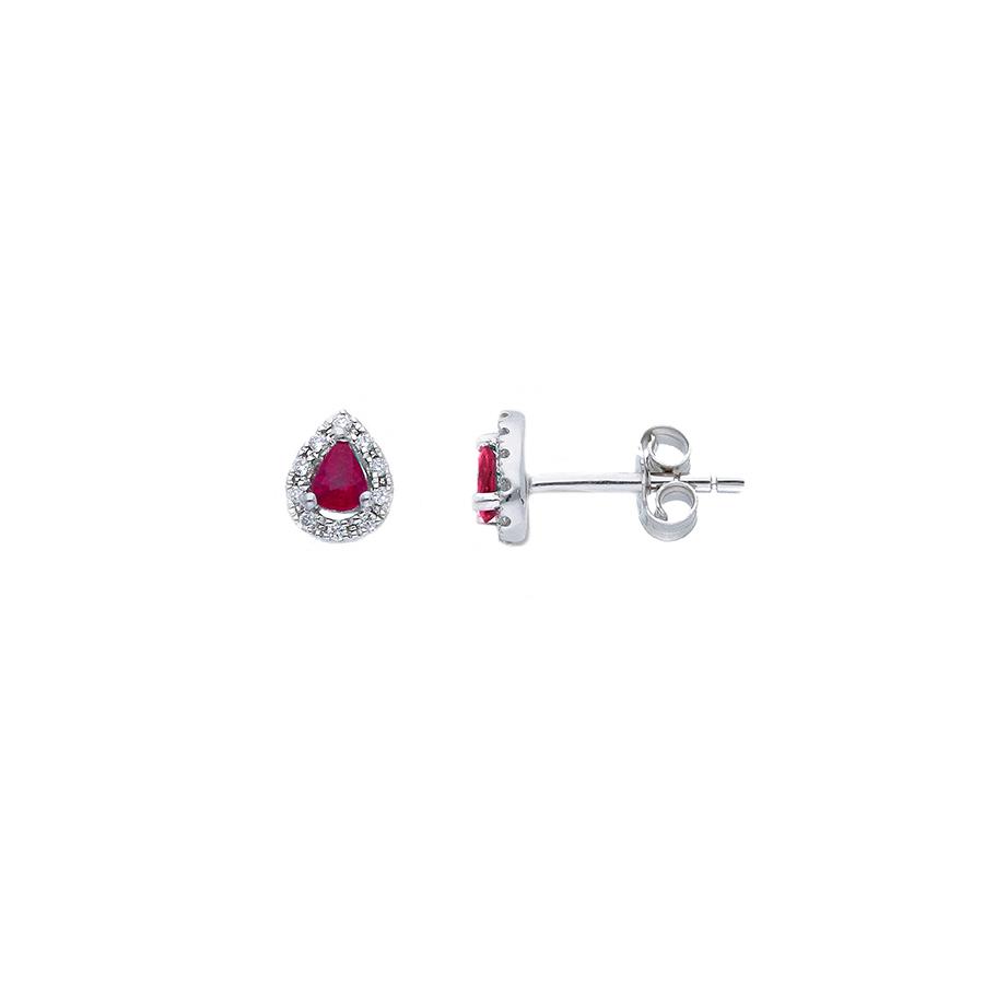 ORECCHINI ORO BIANCO 18 KT - RUBINI TAGLIO GOCCIA KT 0.37 E DIAMANTI KT 0.08 - CEDRO