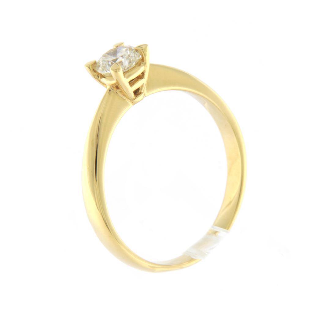 ANELLO SOLITARIO 4 PUNTE IN ORO GIALLO 18 KT - DIAMANTE TAGLIO BRILLANTE KT 0.46 COLORE J - GR. 3,00 - CEDRO