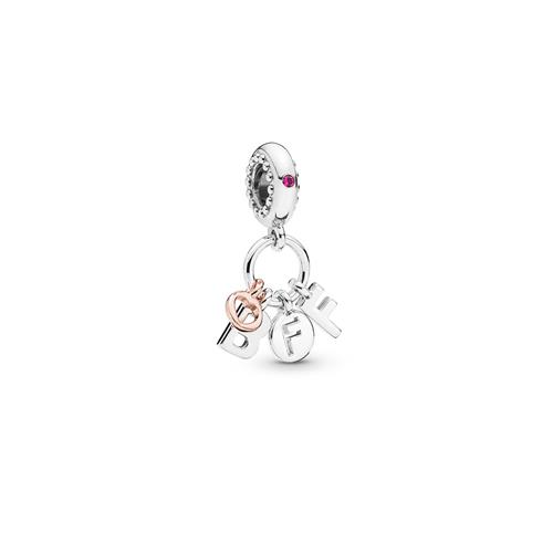 BFF PANDORA ROSE AND SILVER DANGLE WITH CERISE CRYSTAL - PANDORA