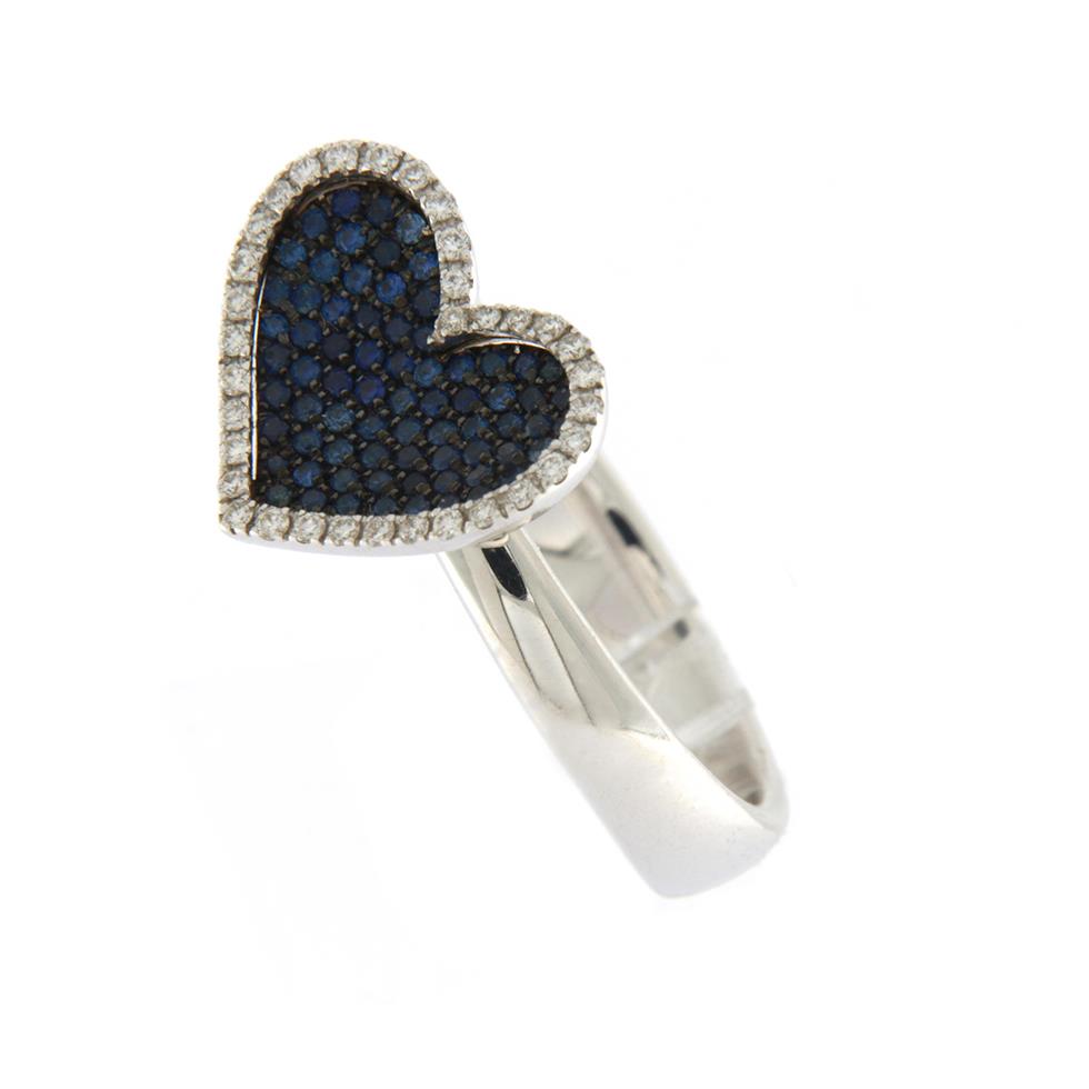 Anello modello Cuore in oro bianco con pav&egrave; zaffiri 0.27 contorno diamanti 0.14 - GIORGIO VISCONTI