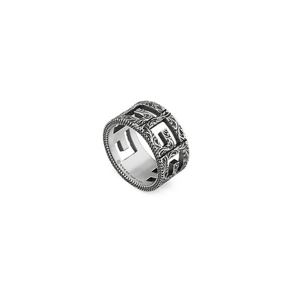 ANELLO CON MOTIVO G IN ARGENTO ANTICATO MISURA 13 - GUCCI SILVER JEWELRY
