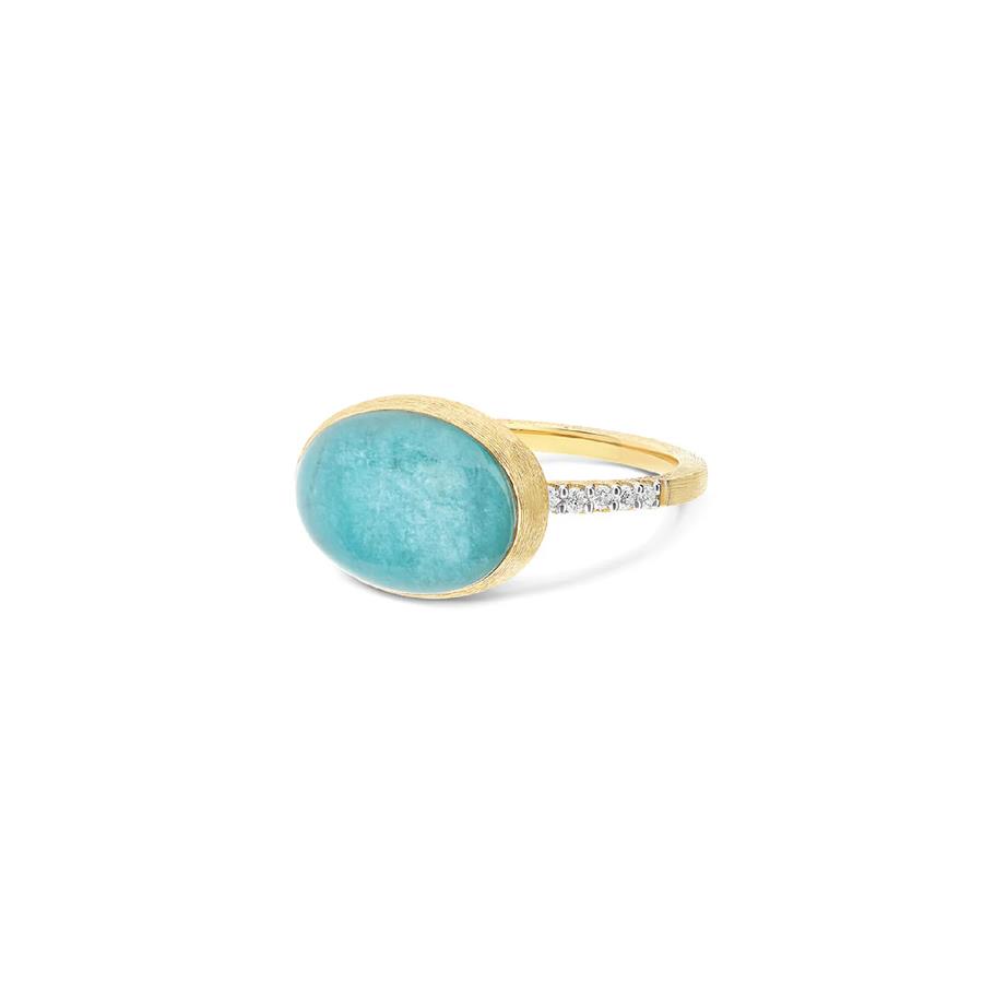 ANELLO CILIEGINA MEDIA "ANICE" IN ORO CON DOUBLETTE DI CRISTALLO DI ROCCA E AMAZZONITE E DIAMANTI CT 0.12 - NANIS