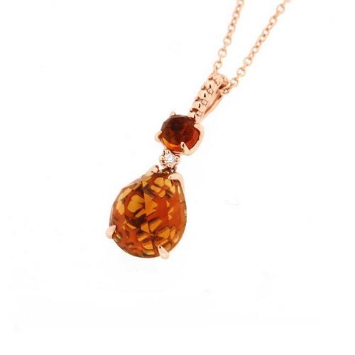 COLLANA IN ORO 9 CT. CON QUARZO CITRINO E  BRILL. 0.02 - MINU