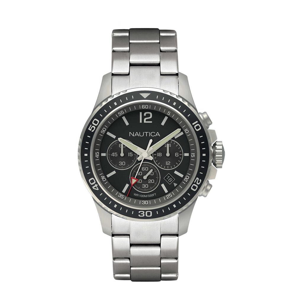 ACCIAIO ACCIAIO CRONOGRAFO QUADRANTE E  LUNETTA NERI - NAUTICA