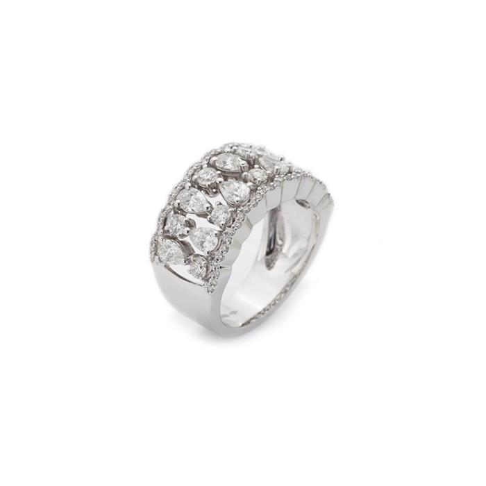 ANELLO ORO BIANCO 18 KT "FASCIA" CON DIAMANTI TAGLIO BRILLANTE CT.0.77 E TEGLIO GOCCIA  CT. 1.27 - BUONOCORE