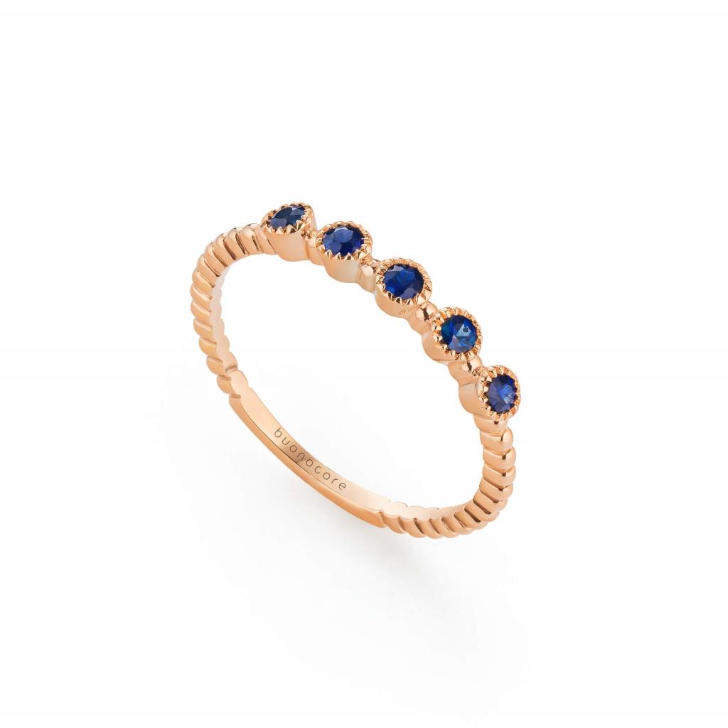 ANELLO IN ORO ROSA 18 KT CON ZAFFIRI BLU 0.18 - GR 1.63 - BUONOCORE