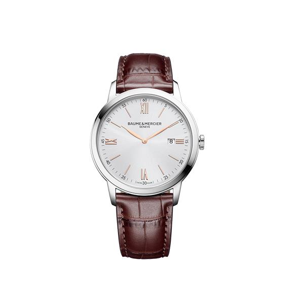 CLASSIMA 42 MM QUARZO QUADRANTE ARGENTÈ - CINTURINO PELLE MARRONE - BAUME & MERCIER
