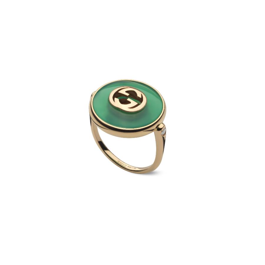GUCCI INTERLOCKING - ANELLO IN ORO ROSA CON AGATA VERDE - GUCCI FINE JEWELRY