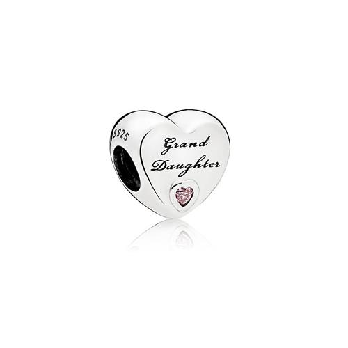 GRANDDAUGHTER HEART SILVER CHARM WITH PINK CUBIC ZIRCONIA - PANDORA