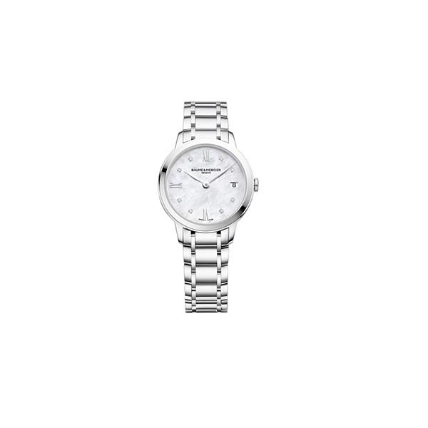 CLASSIMA 31 MM, IN ACCIAIO,MOVIMENTO AL QUARZO, QUADRANTE IN MADREPERLA CON 8 DIAMANTI - BAUME & MERCIER
