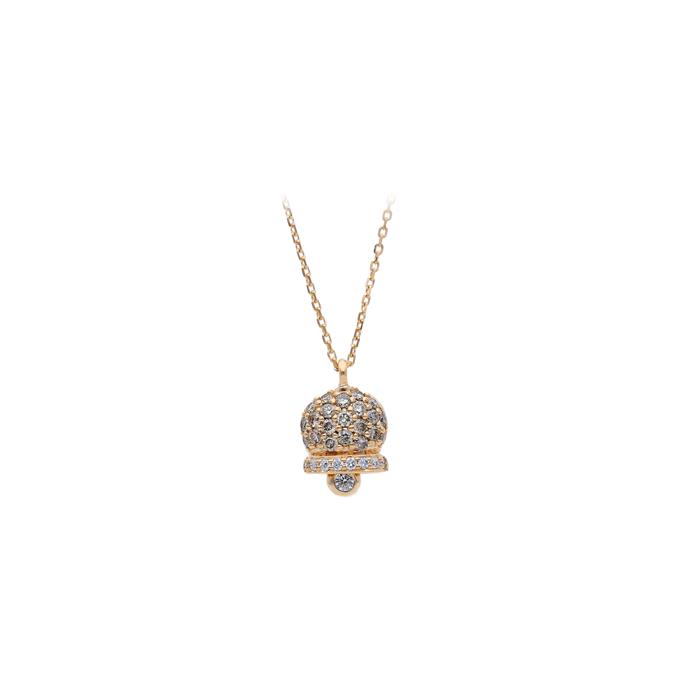 COLLANA ORO ROSA CAMPANELLINA CON DIAMANTI BROWN KT 0.22 E DIAMANTI KT 0.06 - CEDRO