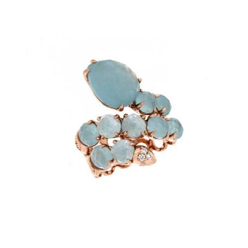 ANELLO SERPENTE IN ORO 9 CT. ACQUAMARINA E BRILL. 0.04 - MINU
