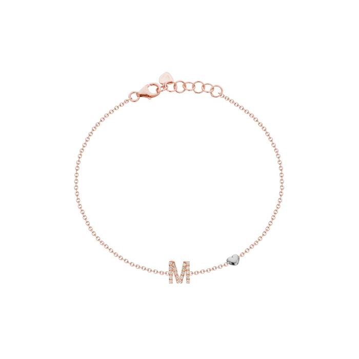 BRACCIALE ORO ROSA 18KT LETTERA M E CUORICINO - DIAM 0.10 - GR 1.48 - BUONOCORE