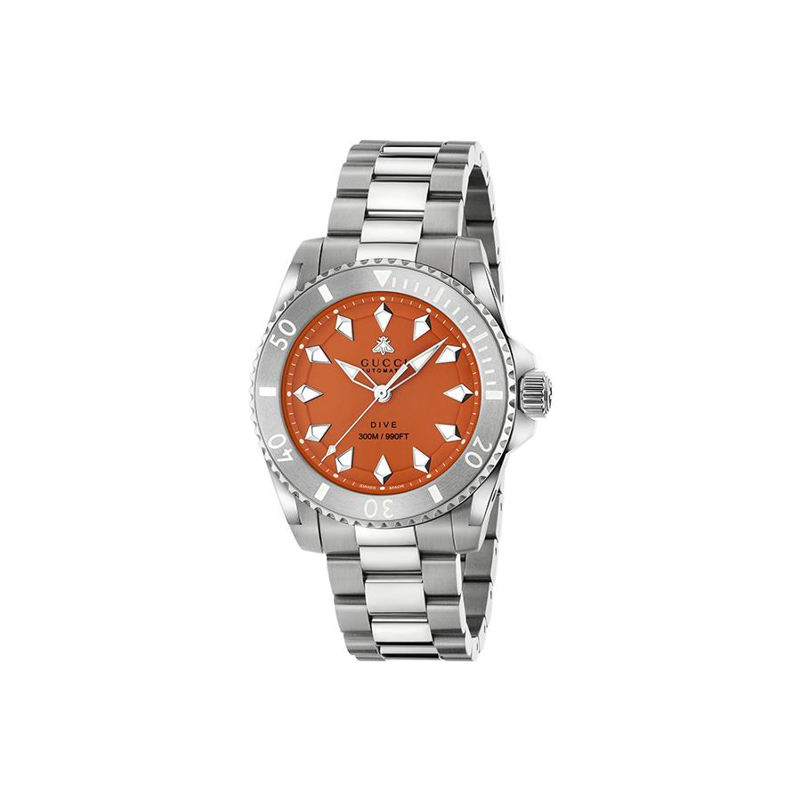 GUCCI DIVE - CASSA IN ACCIAIO DA 40 MM, QUADRANTE ARANCIONE CON APE, LUNETTA IN ACCIAIO, CINTURINO IN ACCIAIO - GUCCI TIMEPIECES