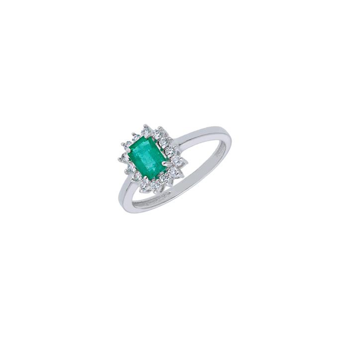 ANELLO ORO 750 CON DIAMANTI 0.22 - SMERALDO NATURALE KT 0.60 - CEDRO